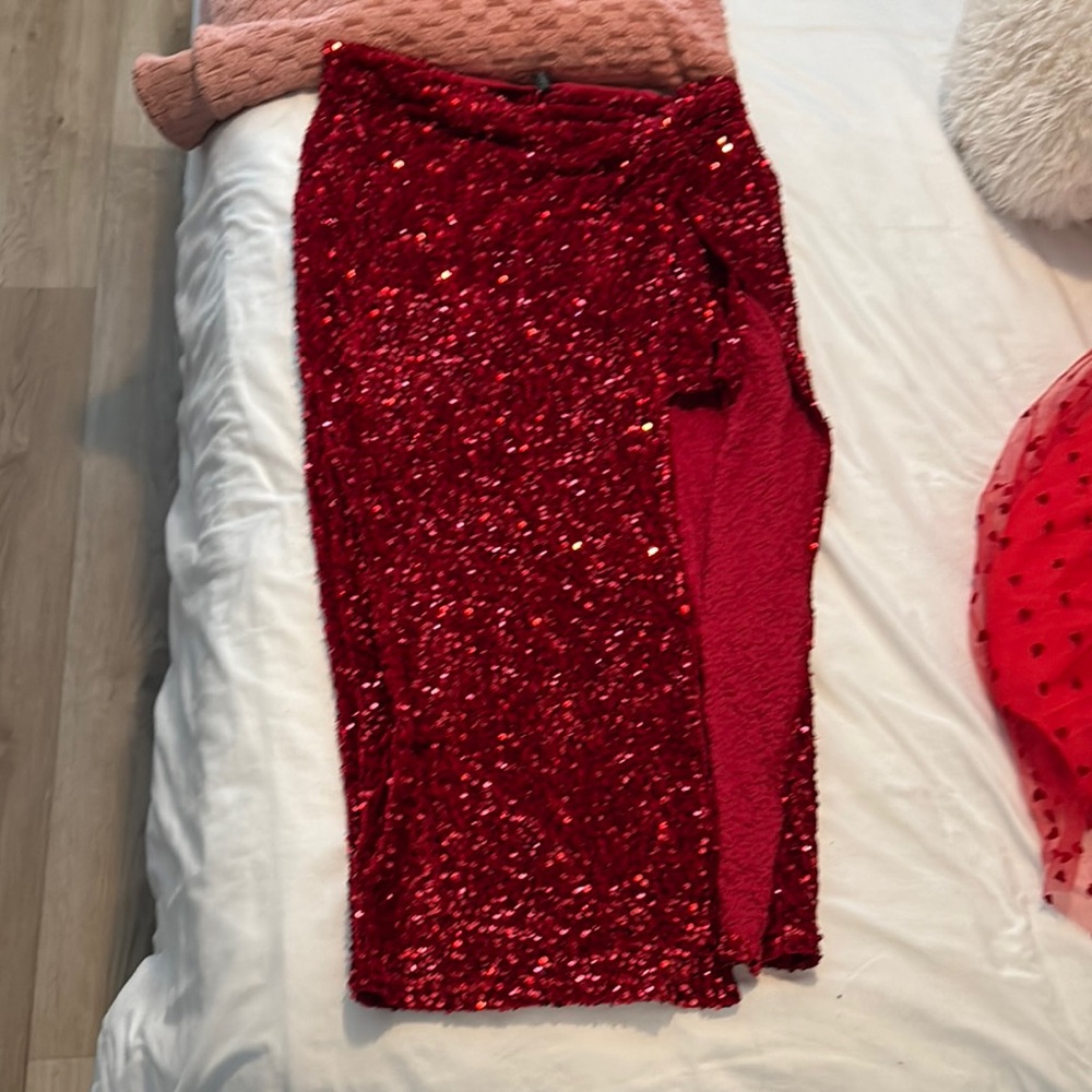 Eloquii Red Sequin Midi Pencil Skirt